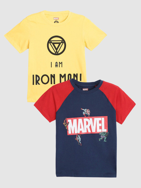 

YK Marvel Pack of 2 Boys Marvel Printed Cotton T-Shirts, Navy blue