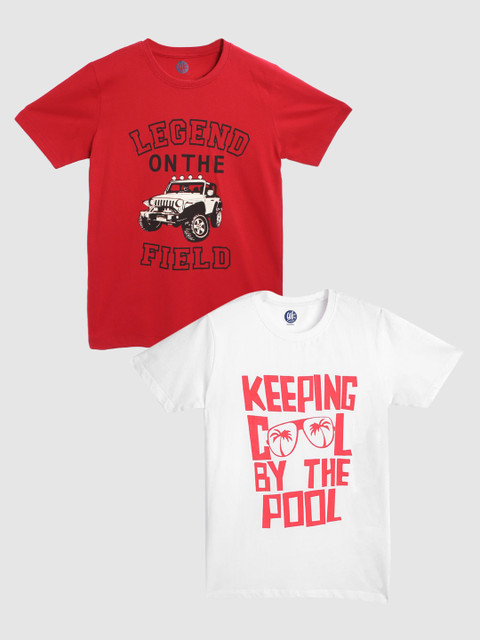 

YK Boys Red & White Pack Of 2 Printed T-shirts