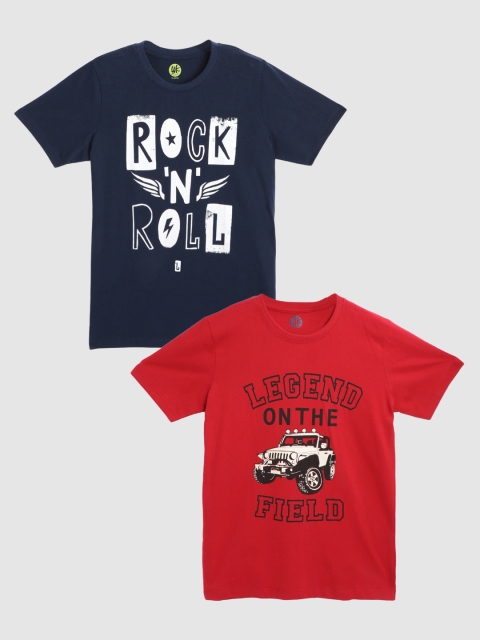 

YK Boys Pack of 2 Printed Cotton Tshirts, Red