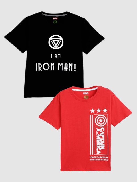 

YK Marvel Boys Pack of 2 Red & Black Printed Cotton Tshirts