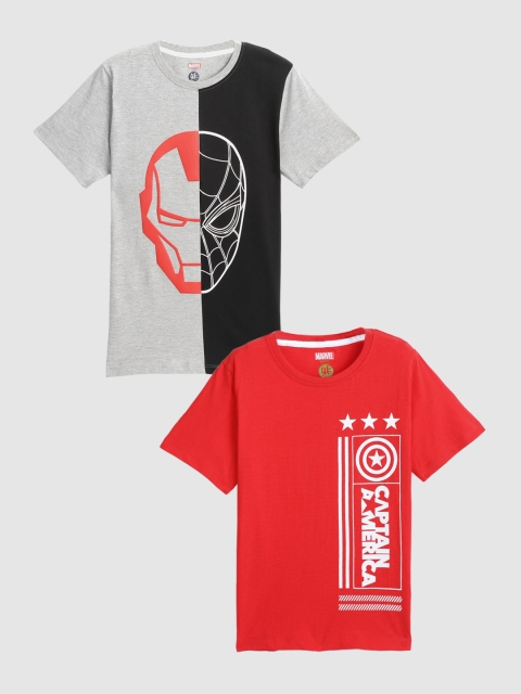 

YK Marvel Boys Red & Grey Set of 2 Captain America & Iron Man Printed T-shirt