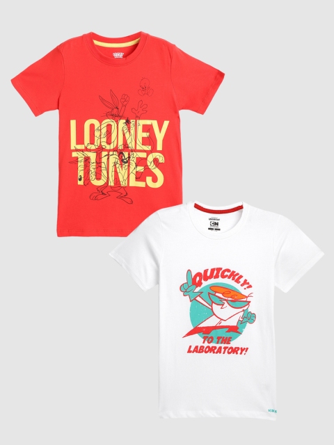 

YK Warner Bros Pack of 2 Boys Dexter & Looney Tunes Printed Cotton T-Shirts, White