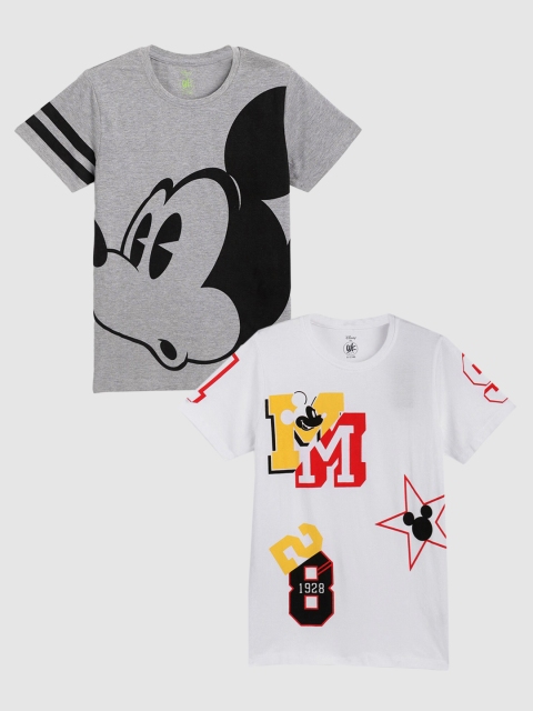 

YK Disney Boys Set of 2 Grey Melange & Black Mickey Mouse Printed T-shirt