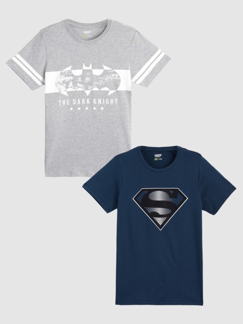 

YK Justice League Boys Pack of 2 Printed Cotton Tshirts, Grey