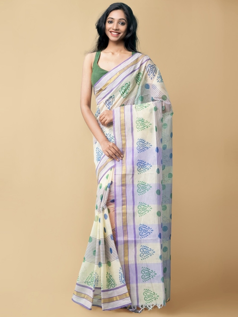 

Unnati Silks Beige Pure Cotton Bengal Taant Saree
