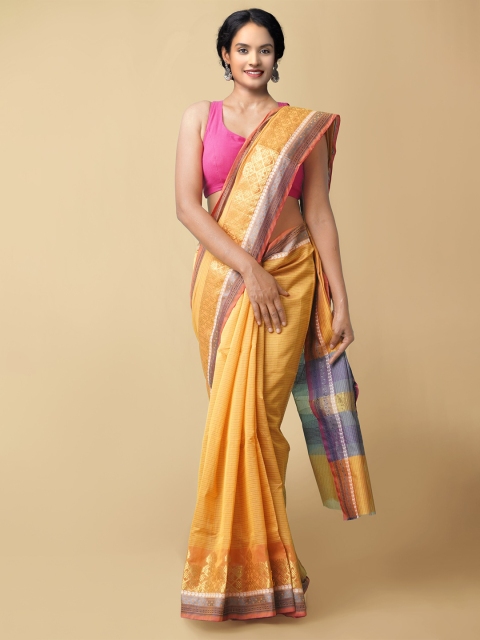 

Unnati Silks Orange Woven Design Silk Cotton Bhagalpuri Saree