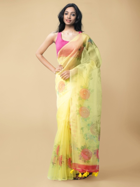 

Unnati Silks Yellow Organza Printed Saree