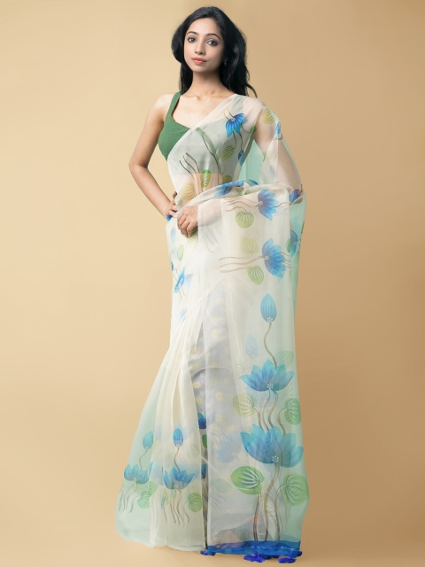 

Unnati Silks Cream Organza Floral Printed Saree