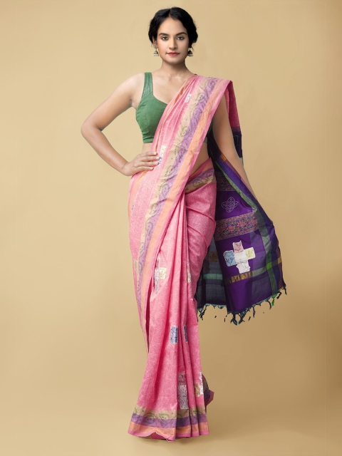 

Unnati Silks Pink & Purple Silk Cotton Chettinad Saree