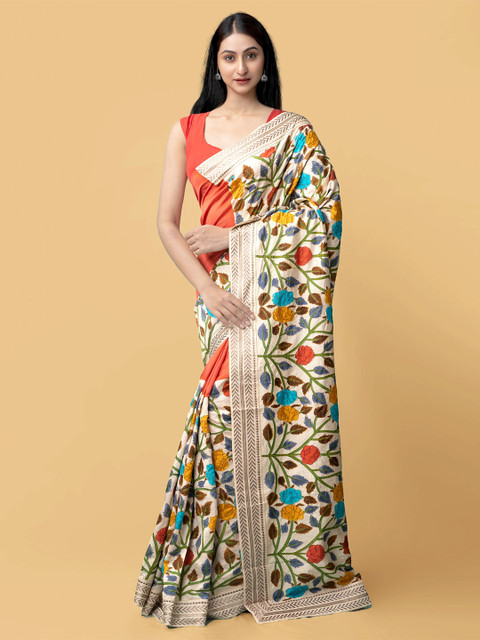 

Unnati Silks Cream Pure Silk Woven Design Bengal Tussar Saree