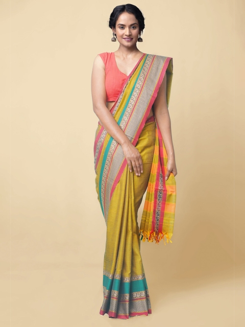 

Unnati Silks Green & Pink Woven Design Pure Cotton Narayan Peth Saree
