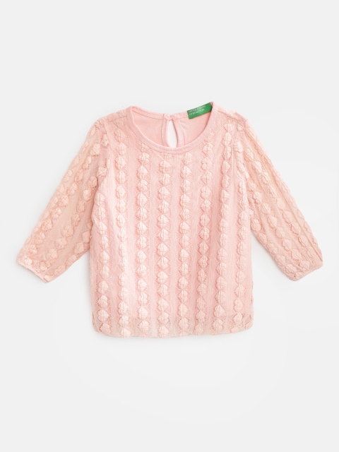 

United Colors of Benetton Girls Pink Self-Design Lace Blouson Top