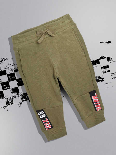 

United Colors of Benetton Boys Olive Green Solid Pure Cotton Joggers