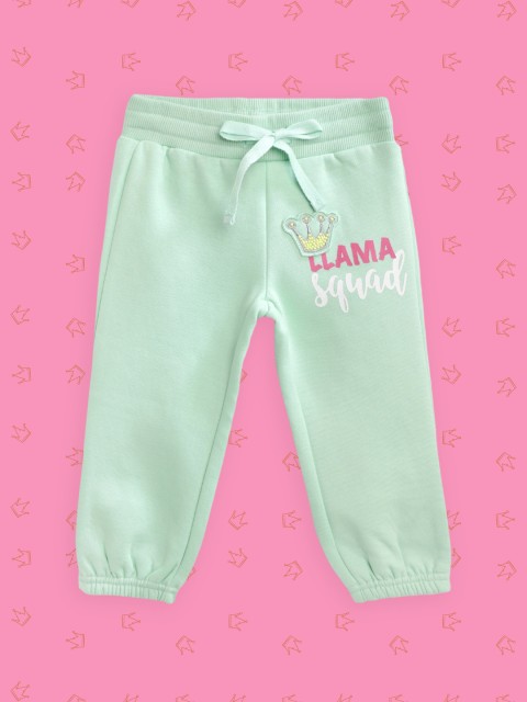 

United Colors of Benetton Girls Green Solid Joggers with Applique Detail