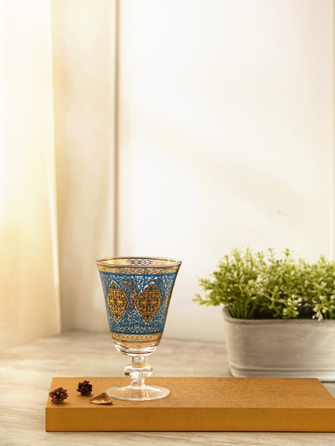 

Pure Home and Living Set Of 6 Blue & Yellow Printed Ajmer Wine Glasses