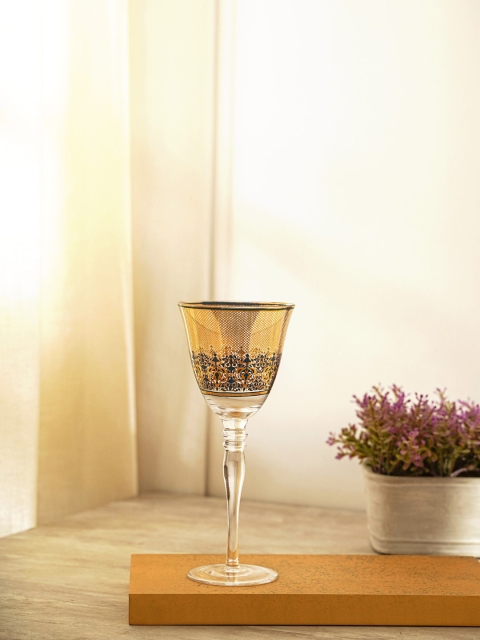 

Pure Home and Living Set Of 6 Blue & Yellow Printed Ajmer Wine Glasses