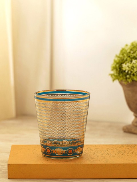 

Pure Home and Living Set of 4 Blue & Gold-Coloured Printed Ajmer Chevron Tumblers