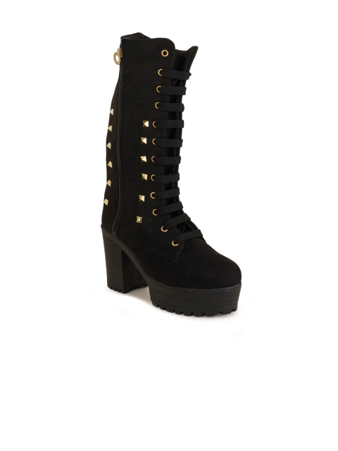

SAPATOS Women Black Patent Leather High-Top Flat Boots