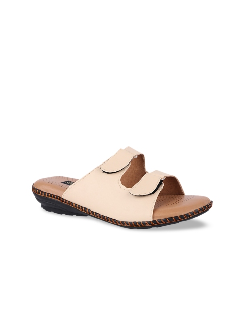 

Shoetopia Women Cream Solid Open Toe Flats With Buckles