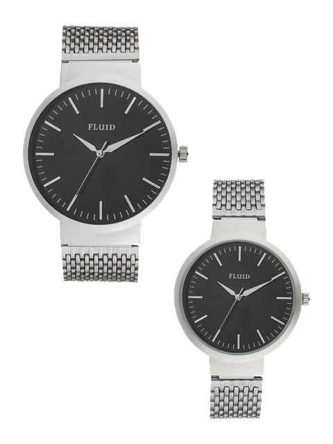 

FLUID Unisex 2 Bracelet Style Straps Analogue Couple Watch FL-814PR-BK01, Black