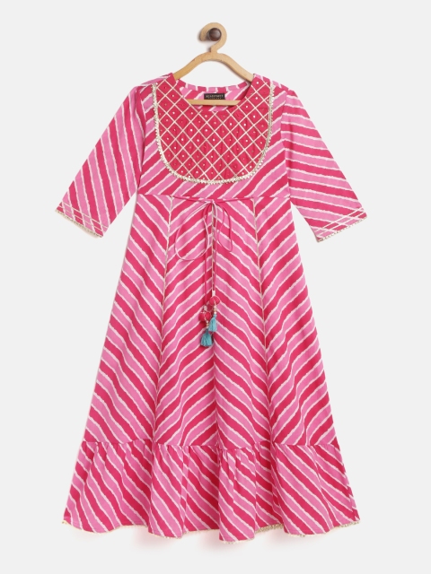 

Readiprint Fashions Pink & White Tie and Dye Ethnic Maxi Dress