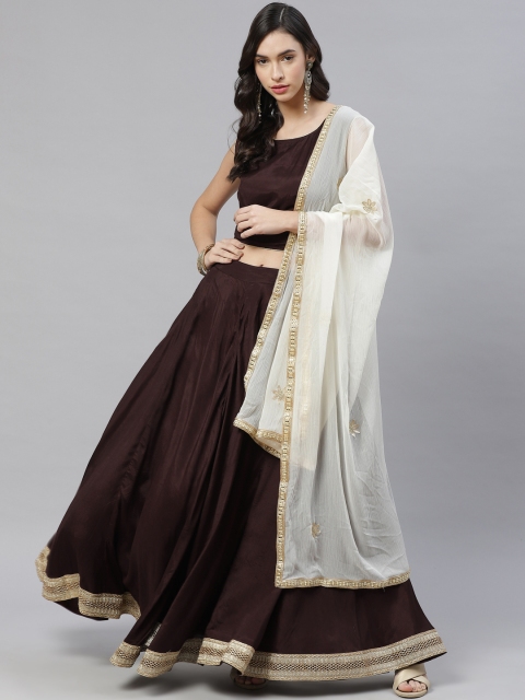 

Fusion Threads Coffee Brown & Cream-Coloured Ready to Wear Lehenga & Blouse With Dupatta