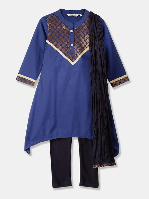 

Karigari Girls Blue & Gold-Toned Kurta and Churidar Set