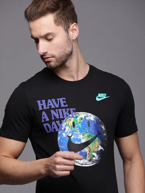 

Nike Men Black & Blue Printed AS M NSW ESS+ STMT Round Neck Pure Cotton T-shirt