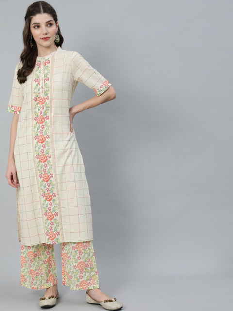 

Luni Women Off White Printed Pure Cotton Kurta with Palazzos