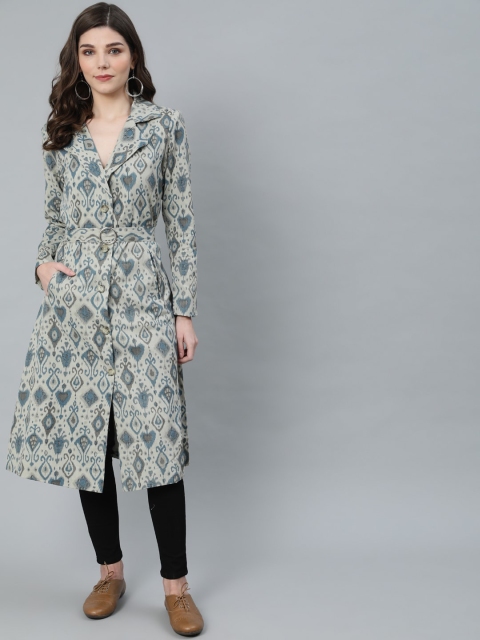 

Luni Woman Grey Ethnic Motifs Printed Ikat Kurta