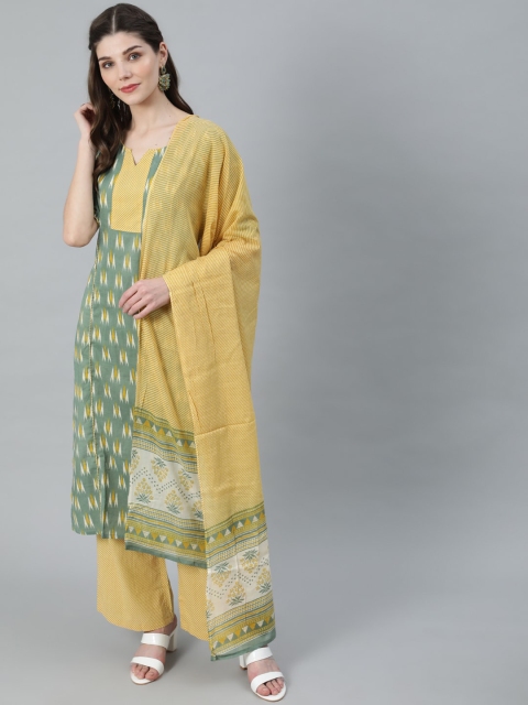

Luni Women Green Ethnic Motifs Printed Pure Cotton Kurta with Palazzos & Dupatta
