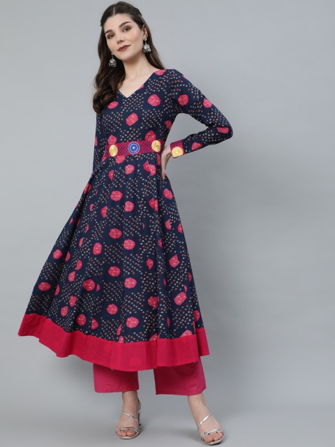 

Luni Women Navy Blue Geometric Checked Anarkali Kurta