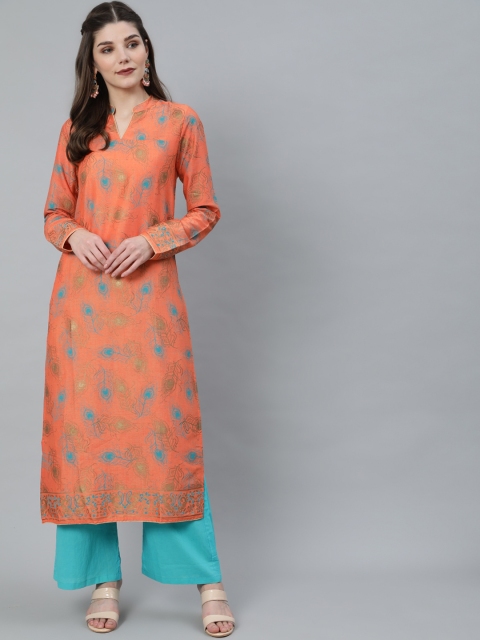 

Luni Women Orange Ethnic Motifs Printed Kurta