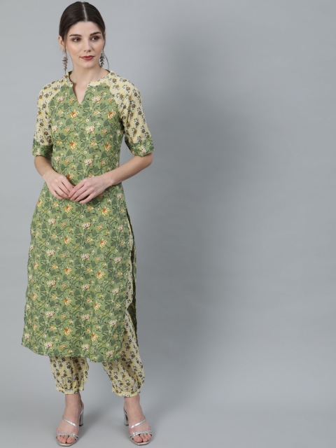 

Luni Women Green Floral Printed Pure Cotton Kurta with Trousers