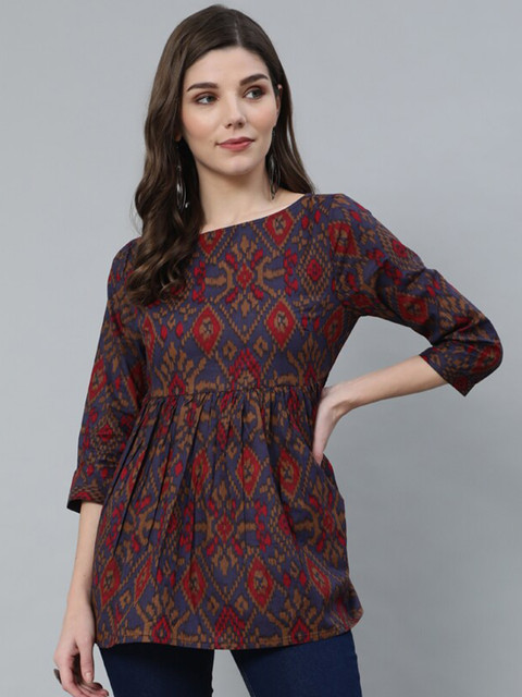 

Luni Blue & Red Print Peplum Top