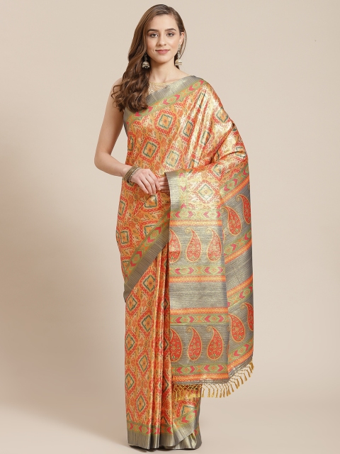 

SHANGRILA Orange Ethnic Motifs Silk Cotton Ready to Wear Saree