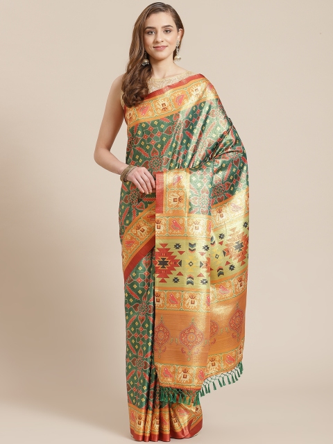 

SHANGRILA Orange & Green Silk Cotton Ready to Wear Saree