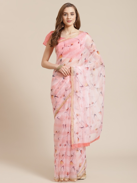 

SHANGRILA Pink Floral Organza Ready to Wear Saree