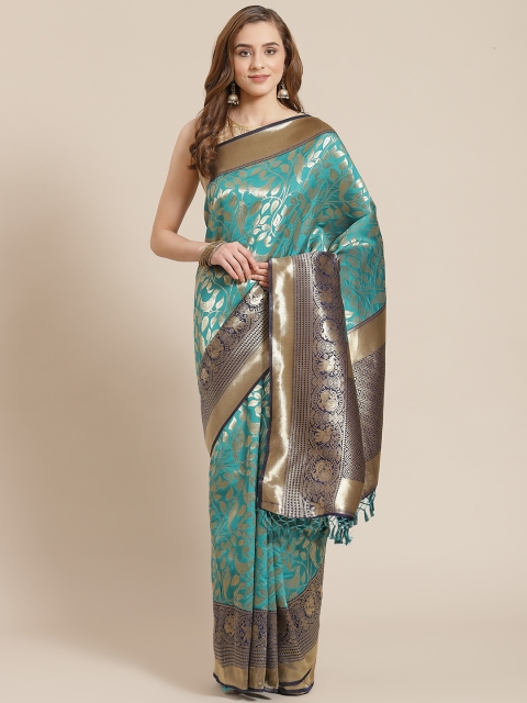 

SHANGRILA Green Ethnic Motifs Pure Silk Ready to Wear Banarasi Saree