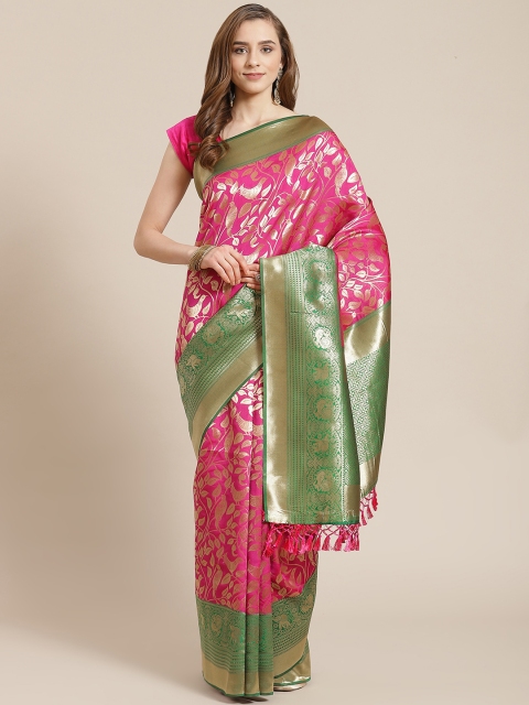 

SHANGRILA Pink & Golden Woven Design Pure Silk Banarasi Saree