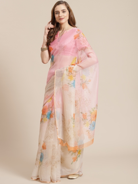 

SHANGRILA Pink Floral Organza Ready to Wear Saree