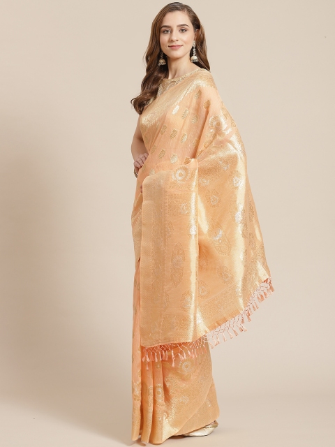 

SHANGRILA Orange Woven Design Organza Ready to Wear Khadi Saree