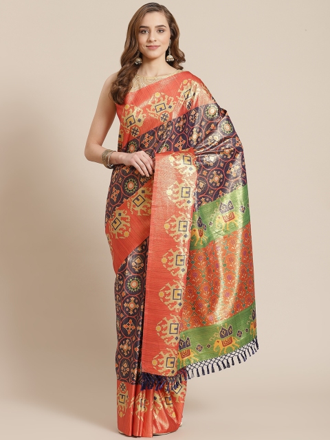 

SHANGRILA Orange & Green Silk Cotton Ready to Wear Saree