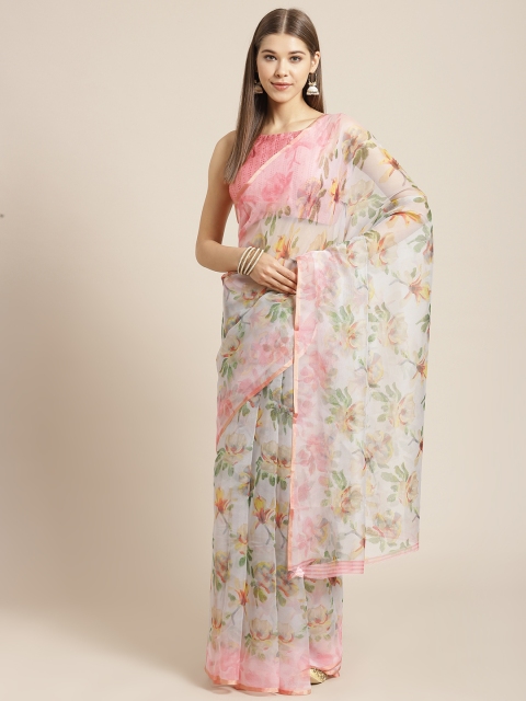 

SHANGRILA Grey & Green Floral Celebrity Organza Silk Saree