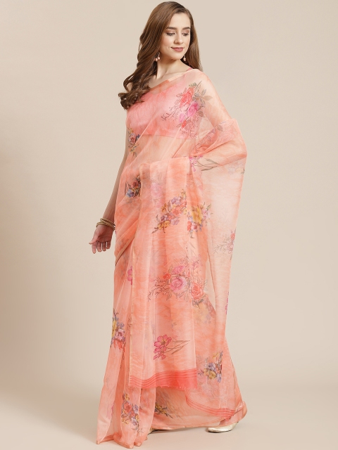 

SHANGRILA Peach-Coloured Floral Organza Ready to Wear Saree