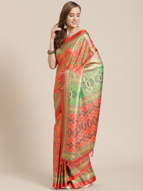 

SHANGRILA Purple & Orange Silk Cotton Ready to Wear Saree