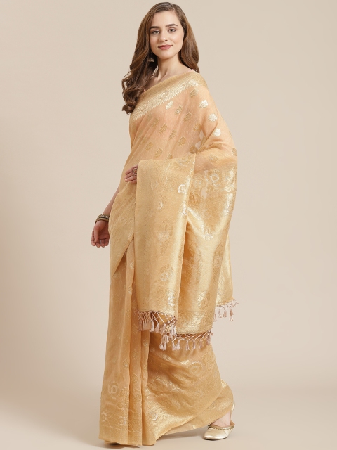 

SHANGRILA Women Golden Ethnic Motifs Organza Khadi Saree, Gold