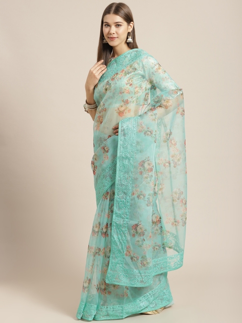 

SHANGRILA Green & Pink Floral Sequinned Pure Silk Banarasi Saree