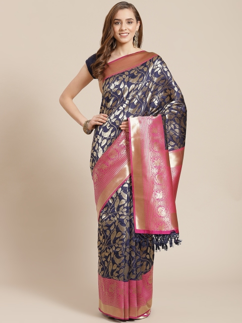 

SHANGRILA Navy Blue & Golden Woven Design Pure Silk Banarasi Saree