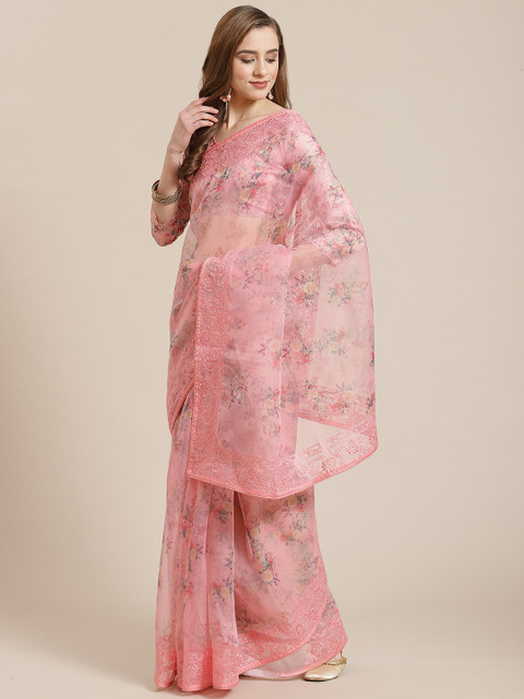

SHANGRILA Pink Floral Pure Silk Saree